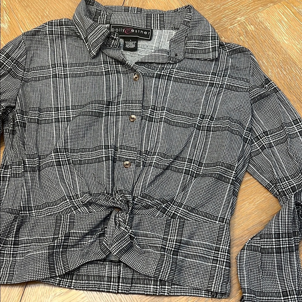 Polly & Esther Black and White Plaid Button Down Shirt